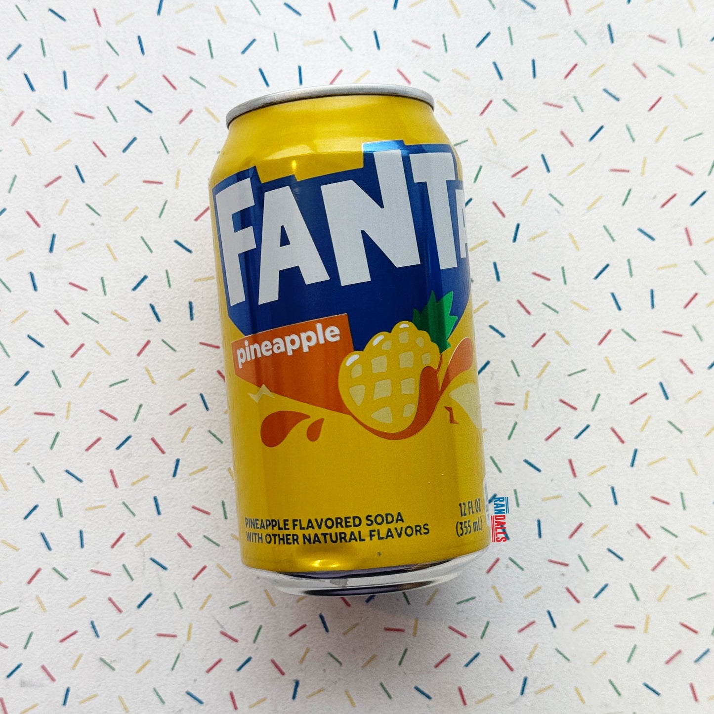 fanta pineapple, soda, pop, fizzy, caffeine free, can, randalls