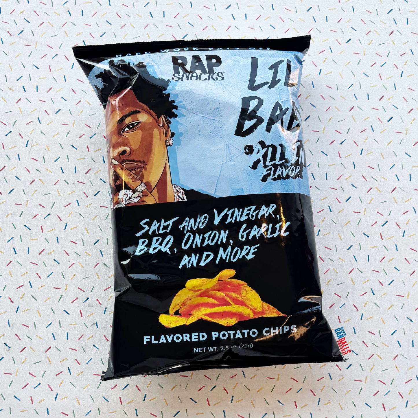 randallsuk, rap snacks lil baby all in salt and vinegar bbq onion garlic flavored potato chips, potato chips, rap snacks, bbq, onion, garlic, sat and vinegar, crisps, american, american snacks, american potato chips, american crisps, usa, usa snacks,