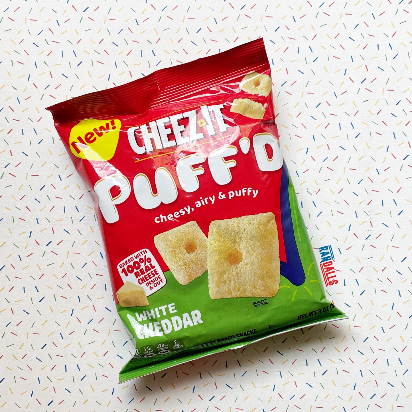 cheez-its puff'd white cheddar bag, baked crackers, savoury, cheese, snack, usa, randalls