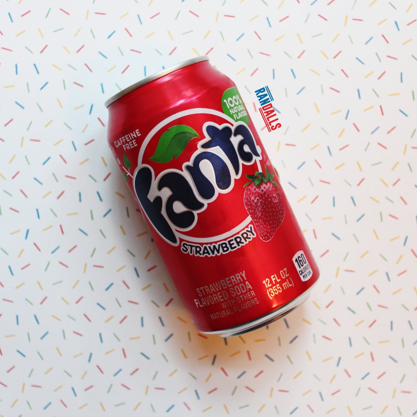 fanta strawberry soda, pop, fizzy pop, red can, randalls