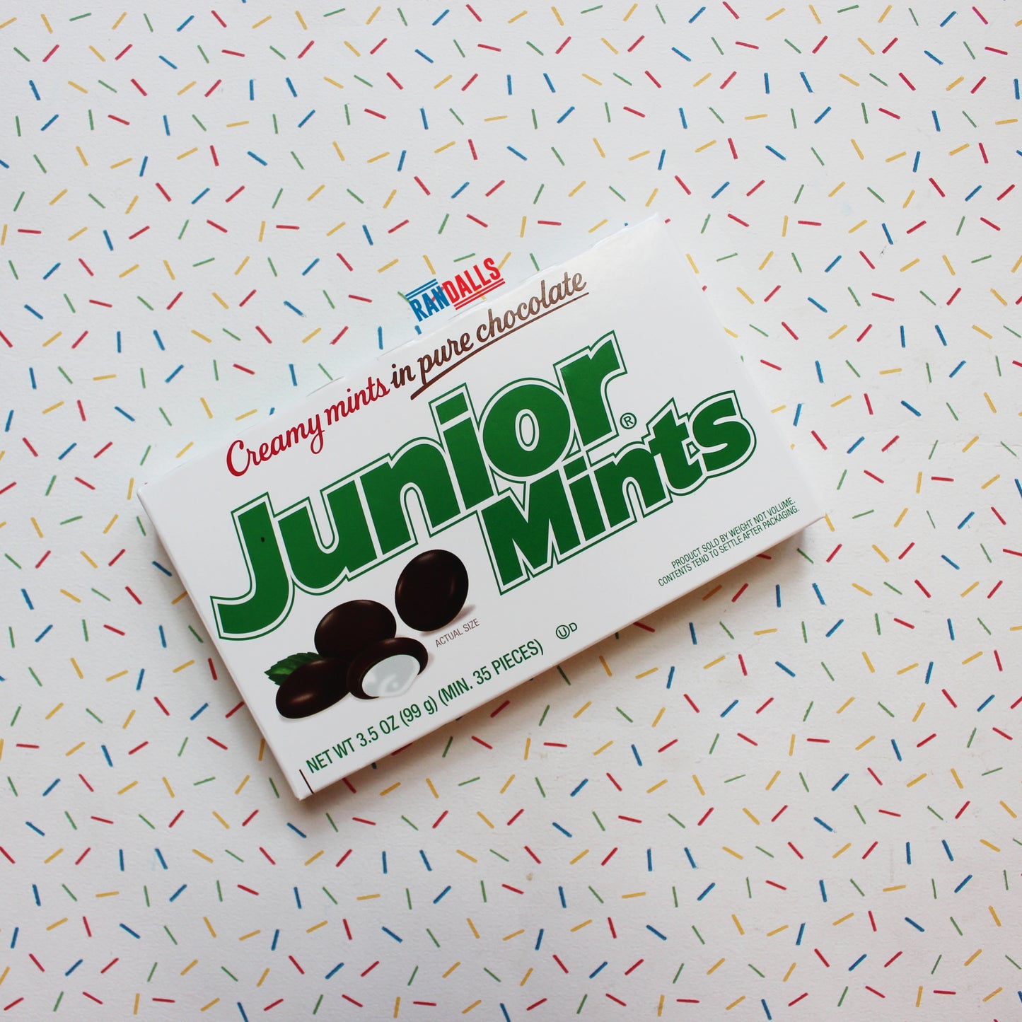 junior mints, creamy mints in pure chocolate, sweet candy, usa, randalls