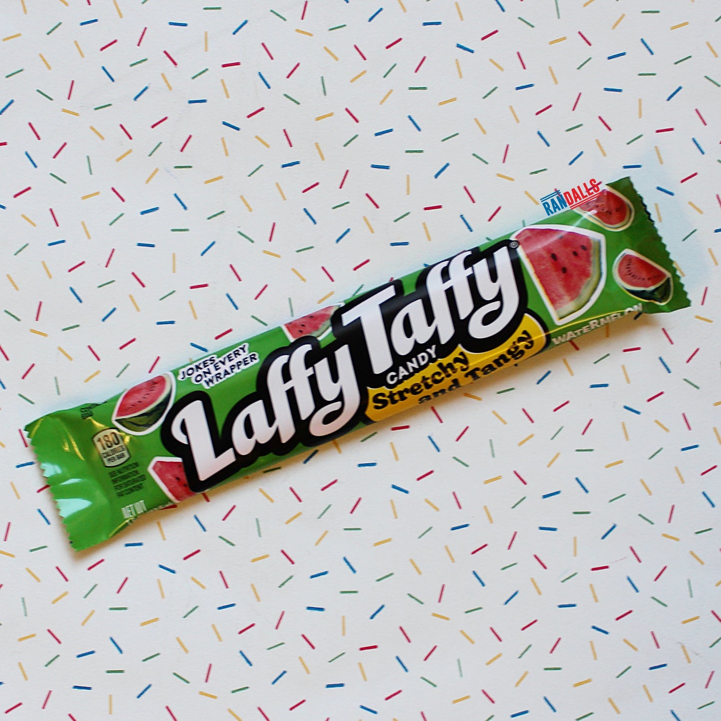 laffy taffy stretchy and tangy watermelon candy, chewy sweet, chewbar, usa, randalls