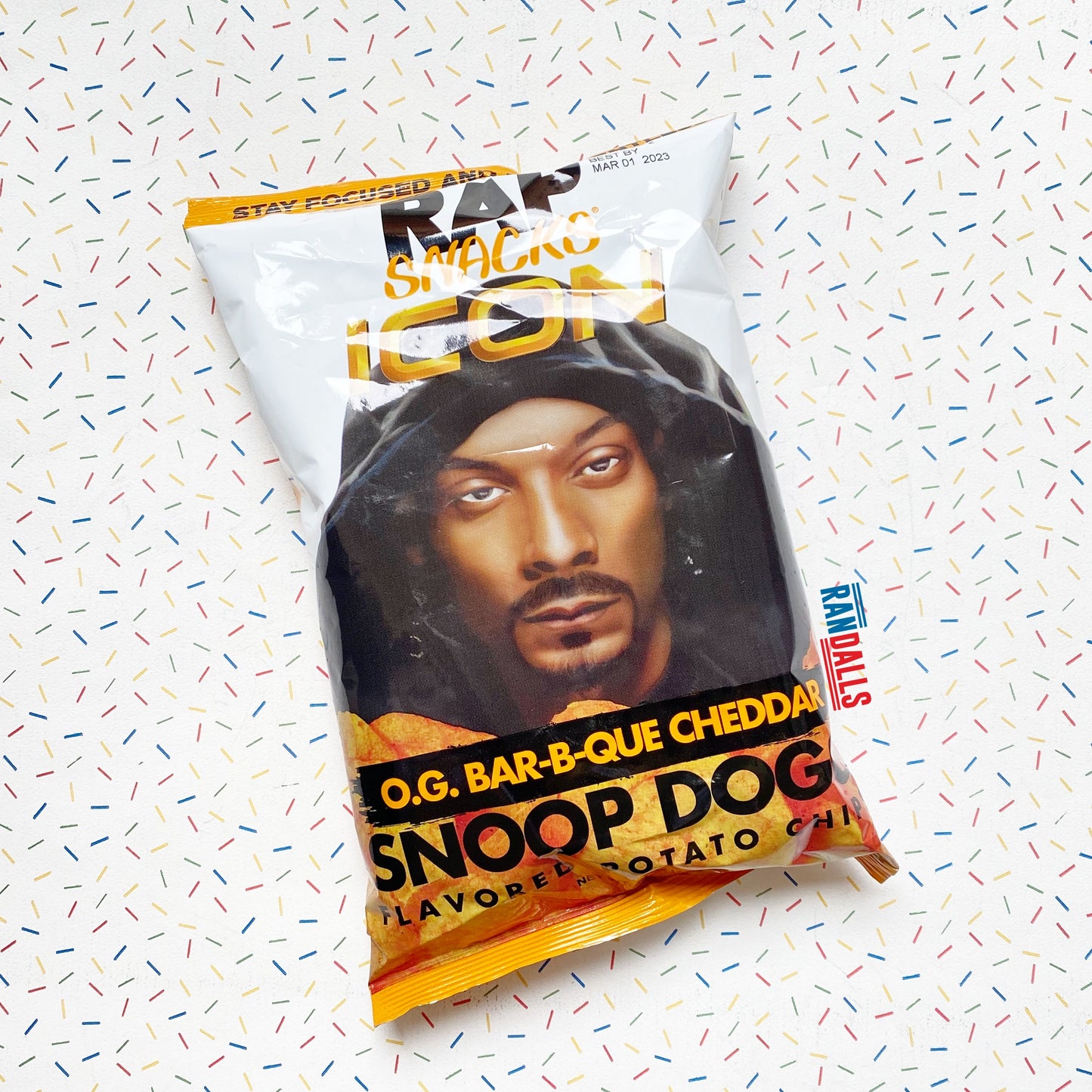 rap snacks snoop dogg og bar-b-que, barbecue, bbq, potato chips, crisps, usa, randalls