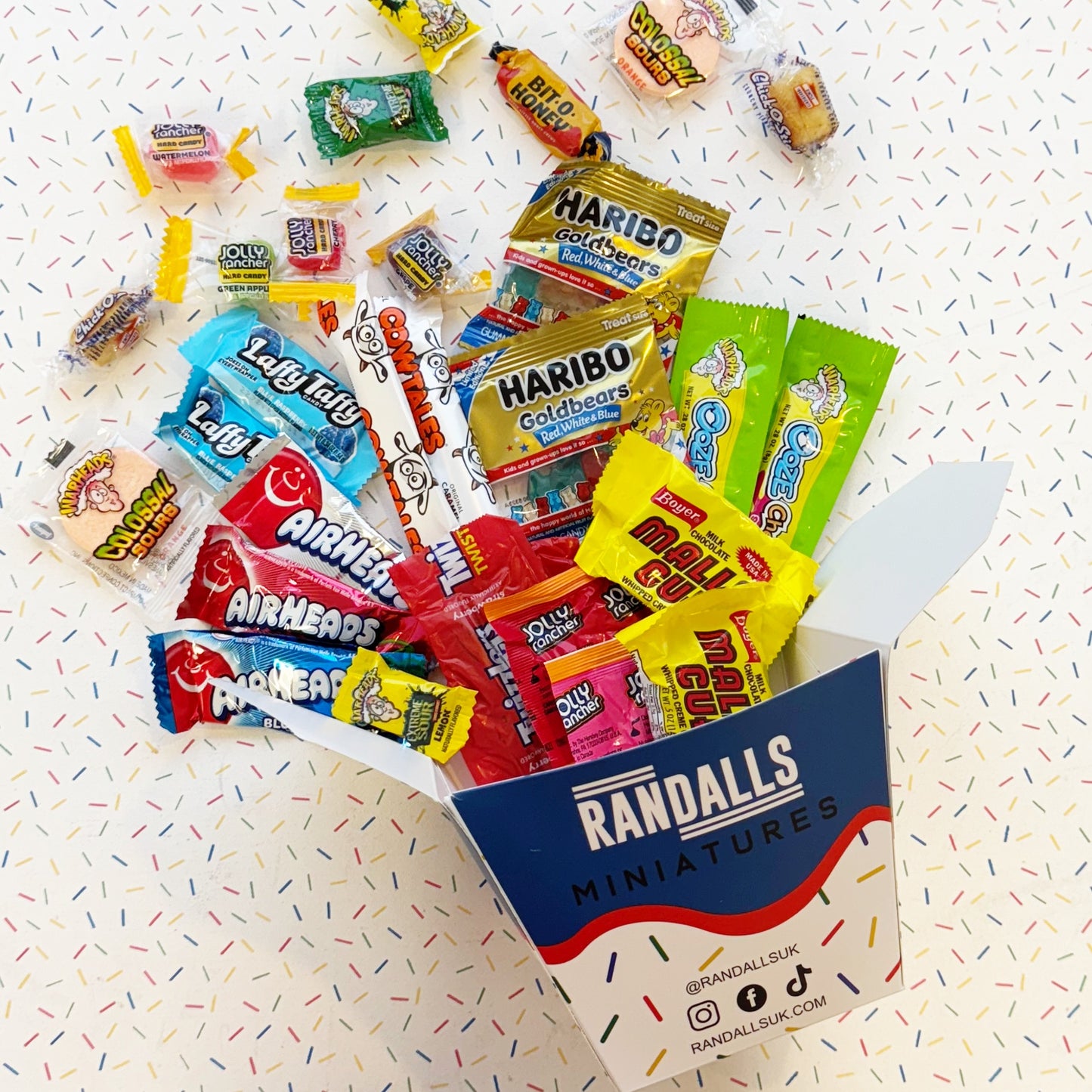 randalls takeout miniatures sweets, candy, laffy taffy, strawberry, blue raspberry, swedish fish, sour patch kids, dubble bubble, bazooka, tootsie frooties, skittles, reese's, jolly rancher, banana, grape, sour apple, lime, watermelon, twizzlers, chocolate, peanut butter, assorted sweets, pick and mix, bubblegum
