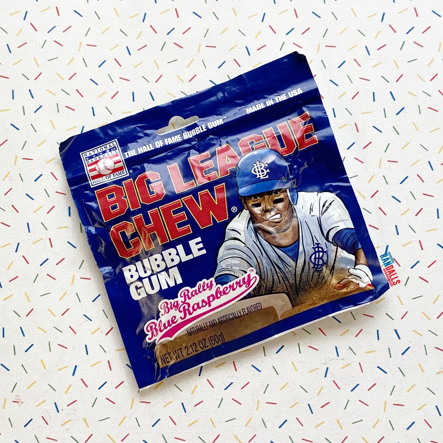 big league chew, bubblegum, chewing gum, national baseball hall of fame, the hall of fame bubble gum, made in the usa, chewing gum, american gum, big rally blue raspberry, usa, randalls,