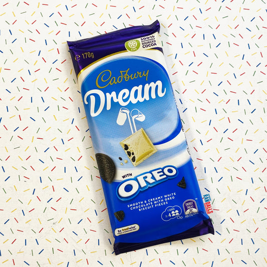 cadbury dream with oreo, white chocolate, chocolate bar, biscuit, australia