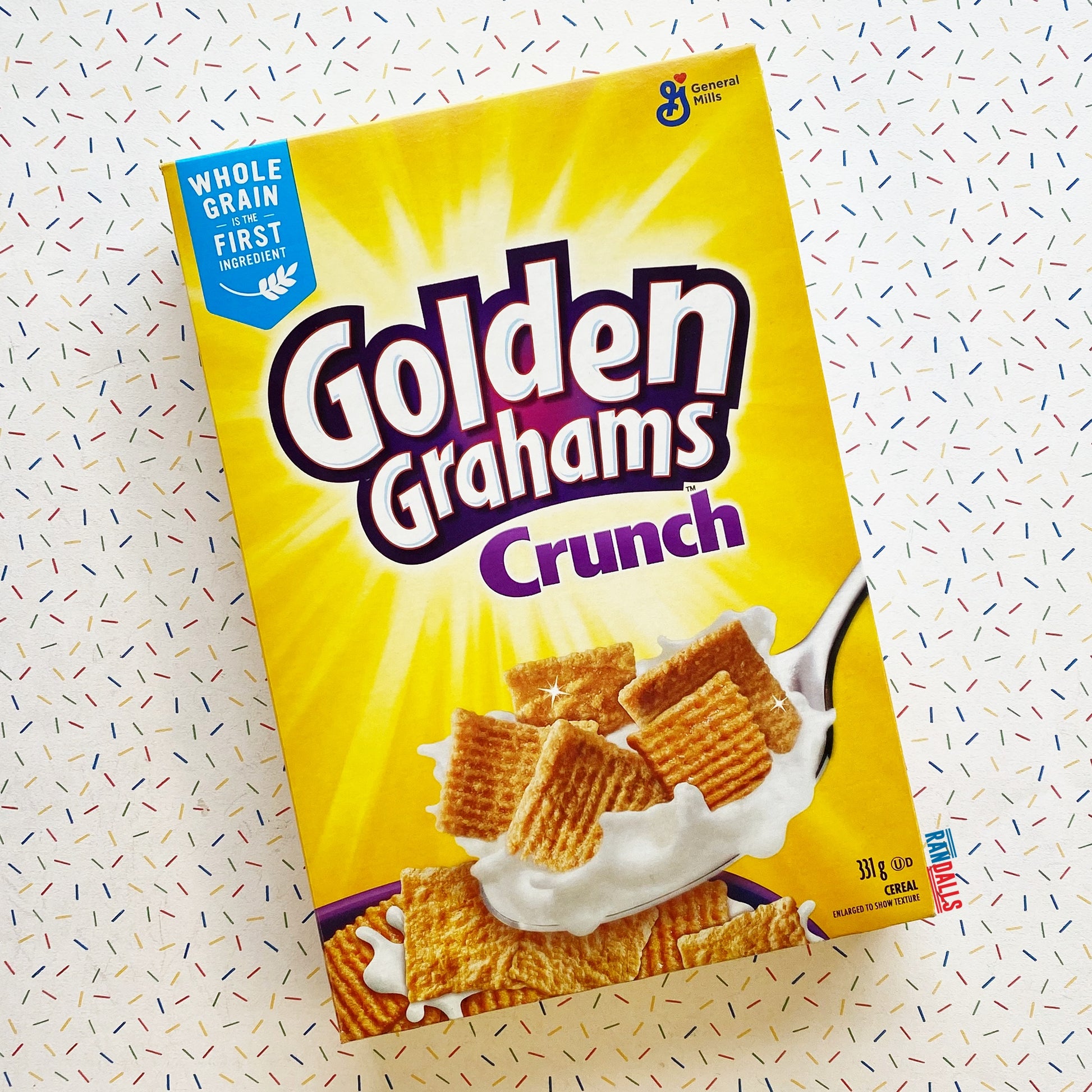 golden grahams crunch, cereal, wholegrain, breakfast, milk, usa, randalls