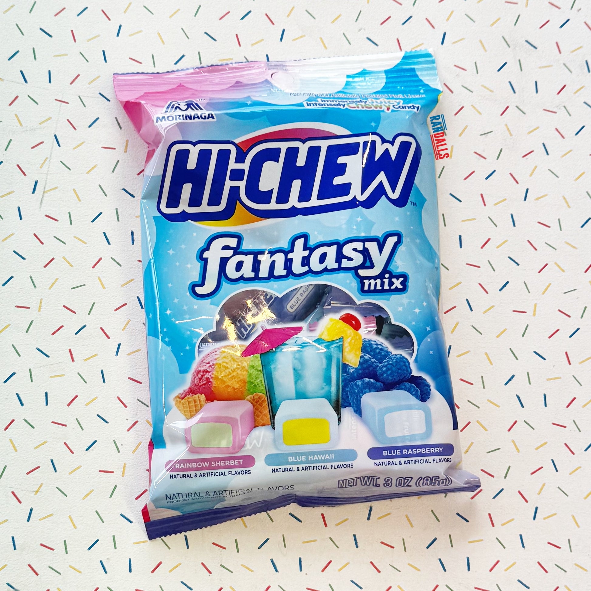 hi-chew, hichew fantasy mix, hi-chew fantasy mix, rainbow sherbet, blue hawaii, blue raspberry, fruity chews, japan, randalls, randallsuk