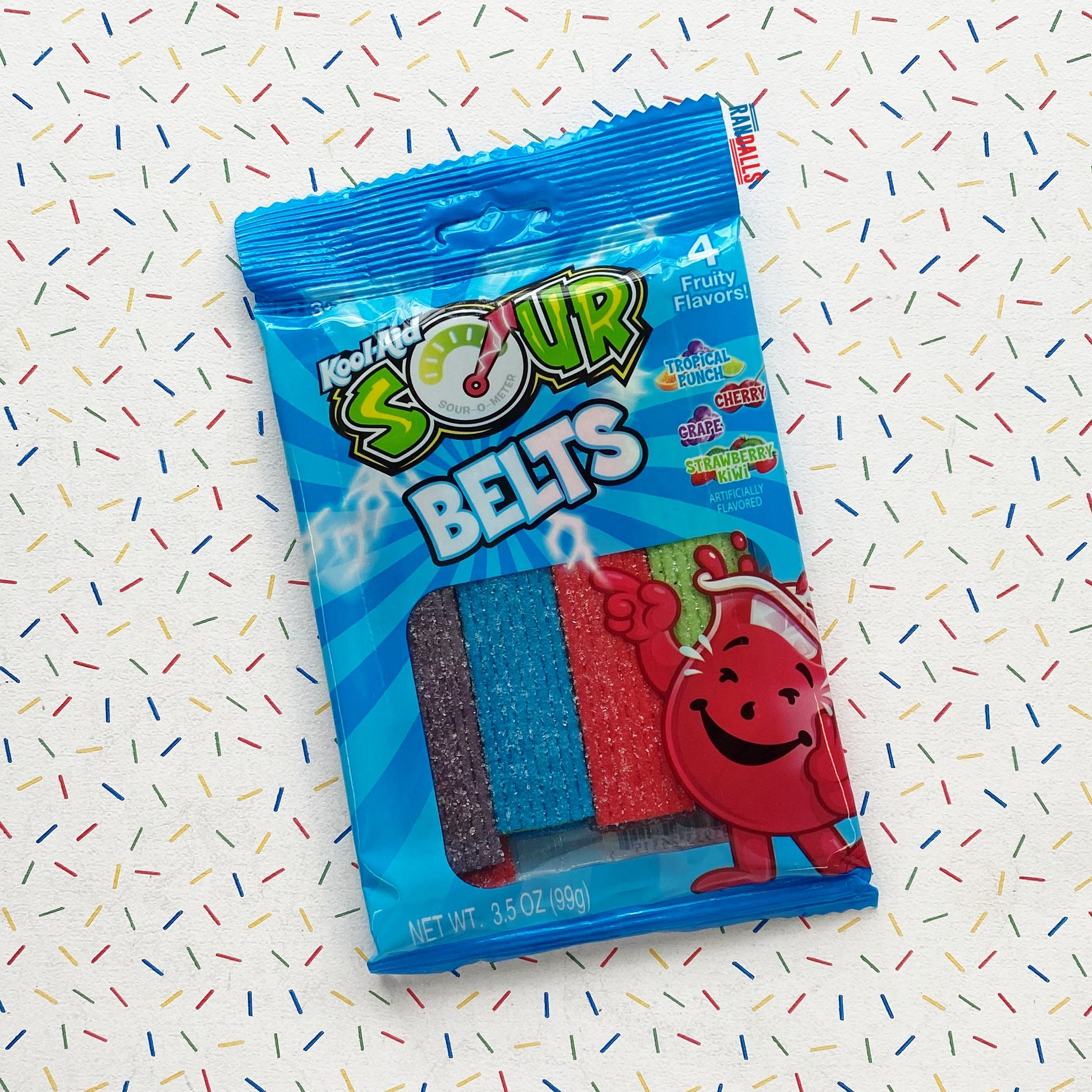 kool-aid, kool aid sour belts, tropical punch, cherry, grape and strawberry kiwi, sour streamers, sour candy, american candy, usa, randalls,