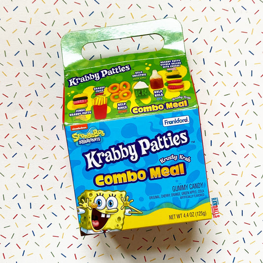 krabby patties, krabby pattie, spongebob, spongebob krabby patties, frankford, spongebob squarepants, spongebob squarepants combo meal, sweets, candy, gummy candy, randalls, randallsuk, america