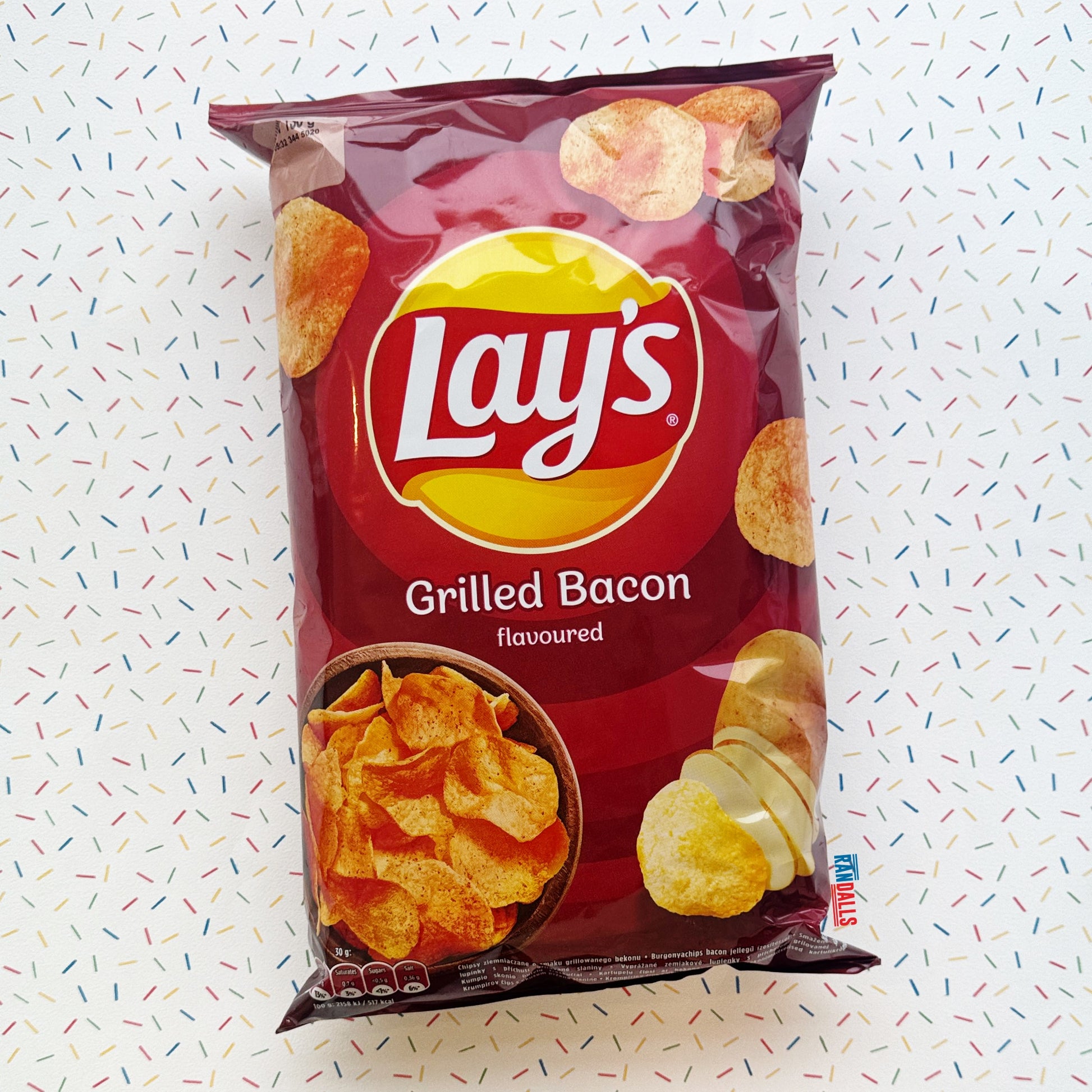 lays, lay's potato chips, crisps, grilled bacon flavour, poland, eu, randalls