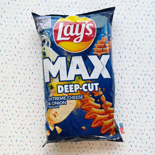 lays maxx cheese and onion, potato chips, ridged crisps, wavy, spring onion, poland, polish, randalls