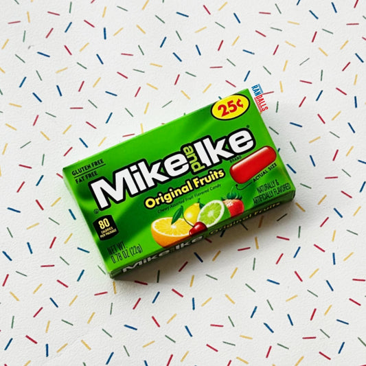 mike and ike original fruits mini, box, assorted fruit sweets, chewy sweets, fruit flavoured, gluten free, fat free, cherry, lemon, strawberry, lime, orange, randalls