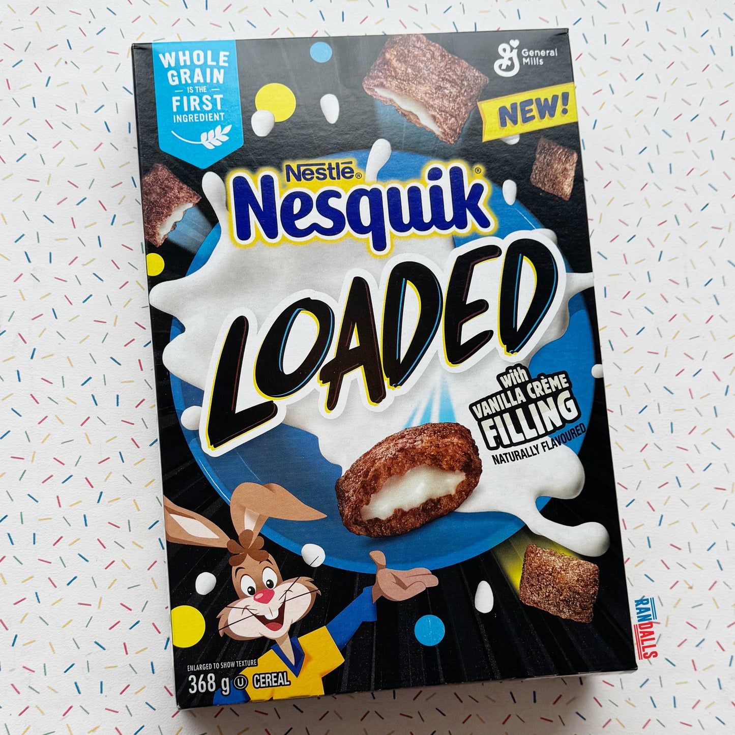 nesquik, nesquik cereal, nesquik loaded, vanilla creme filling, vanilla creme, cereal, american cereal, general mills, usa, randalls, randallsuk