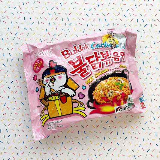 samyang buldak carbonara, hot chicken flavour ramen, stir fried noodle, south korea, samyang, buldak, spicy noodles, korean noodles, randalls,