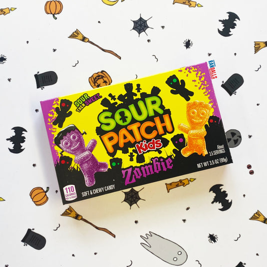 sour patch kids zombie, sour then sweet, soft chewy candy, zombie, american candy, halloween candy, american halloween, raspberry sour patch kids, orange sour patch kids, usa, randalls,