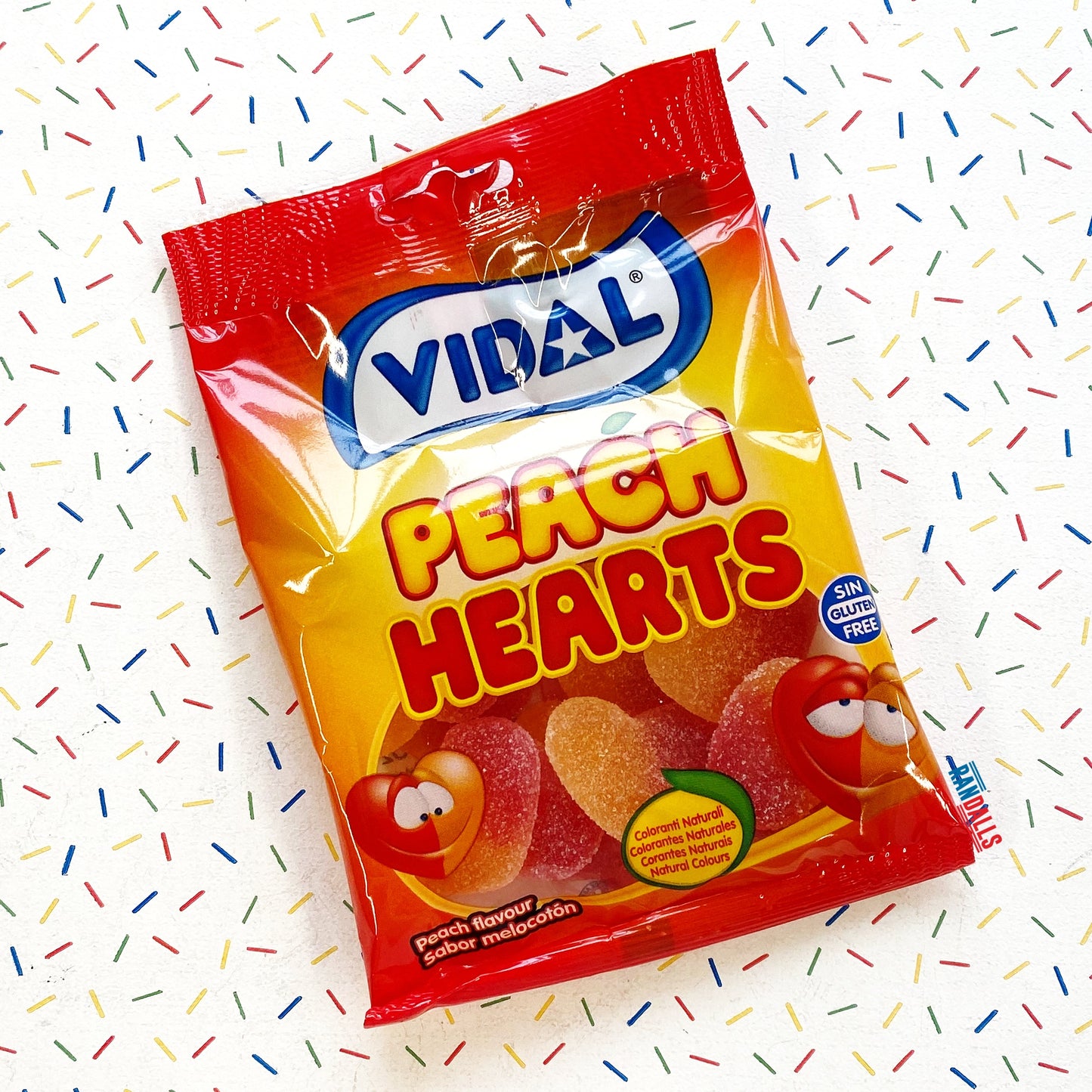 vidal peach hearts, chewy candy, fruit sweets, spain, spanish, gummy, gluten free