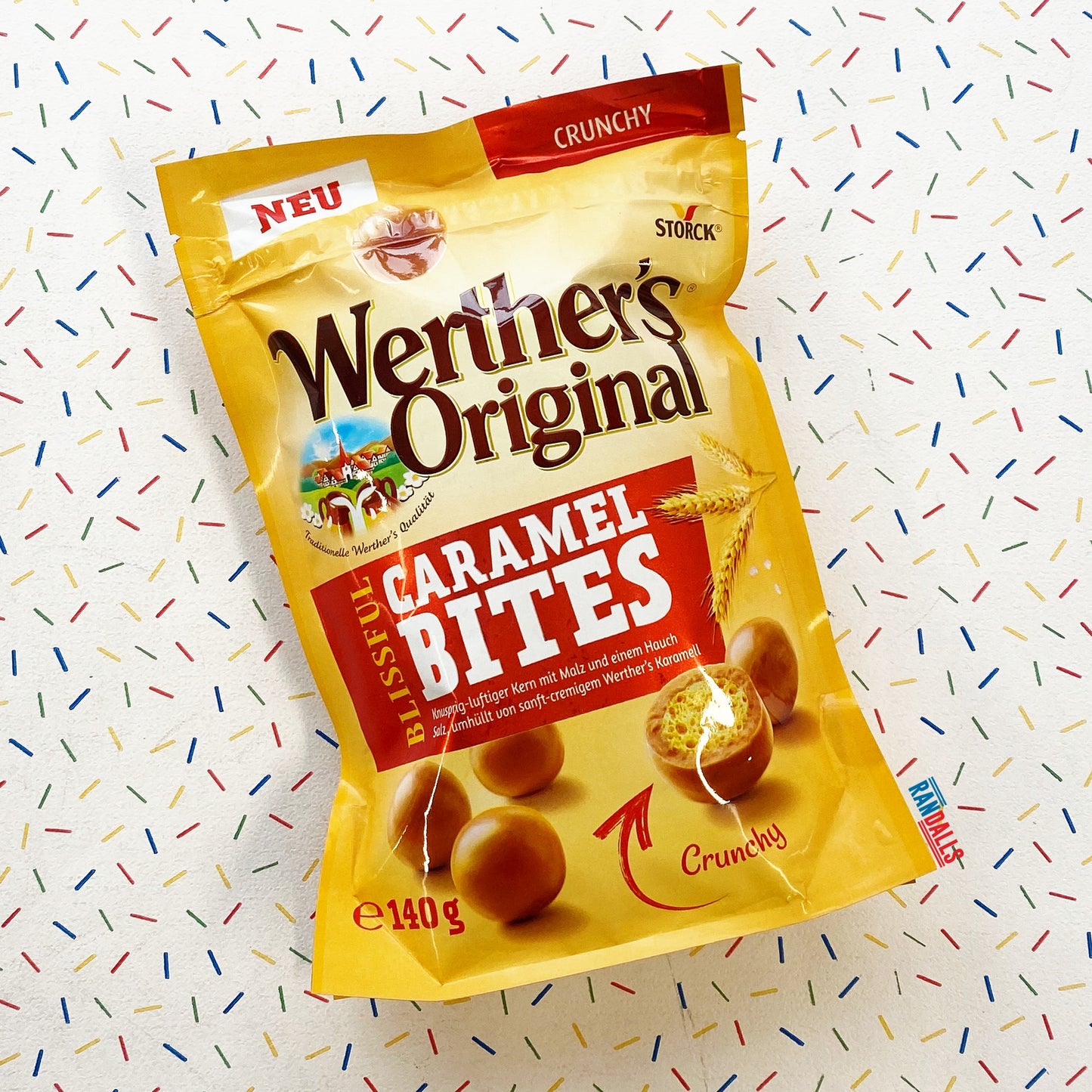werther's original, blissful caramel bites, crunchy, hershey whoppers, maltesers, german chocolate, werther's, storck, german, randalls,