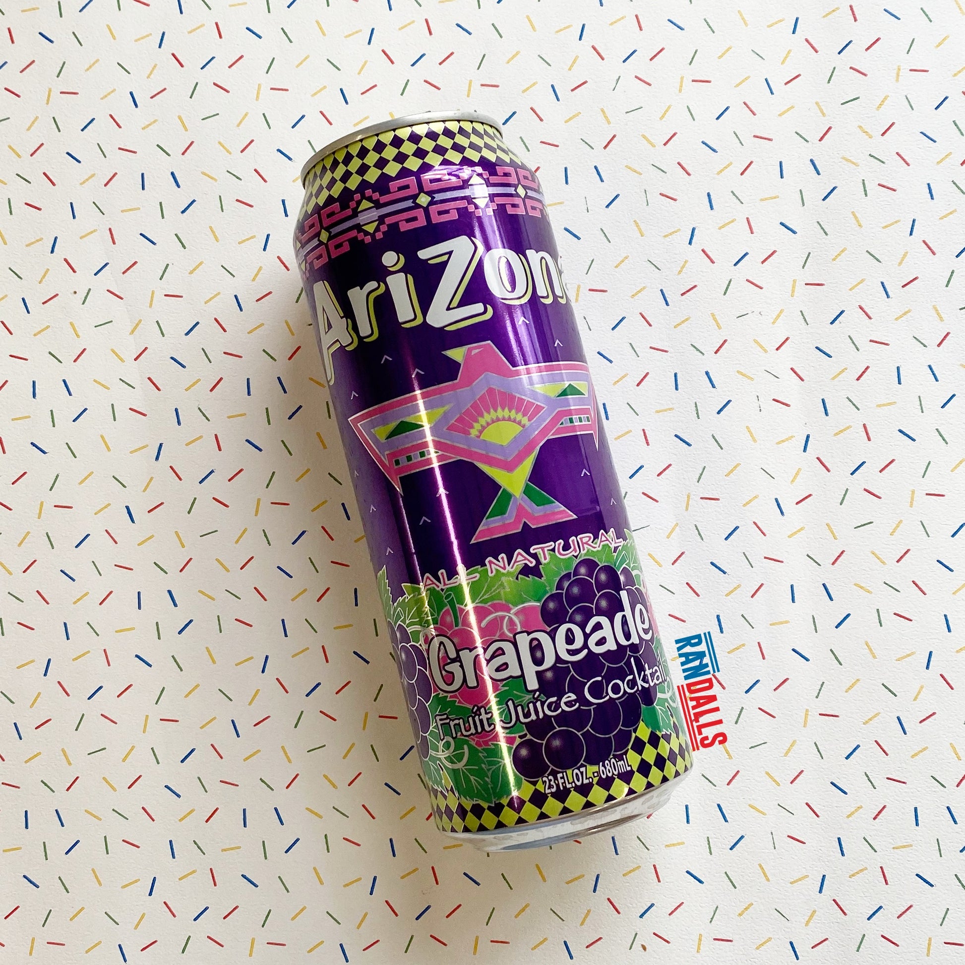 arizona grapeade, soda, pop, drink, juice cocktail, fruit, large can, usa, randalls