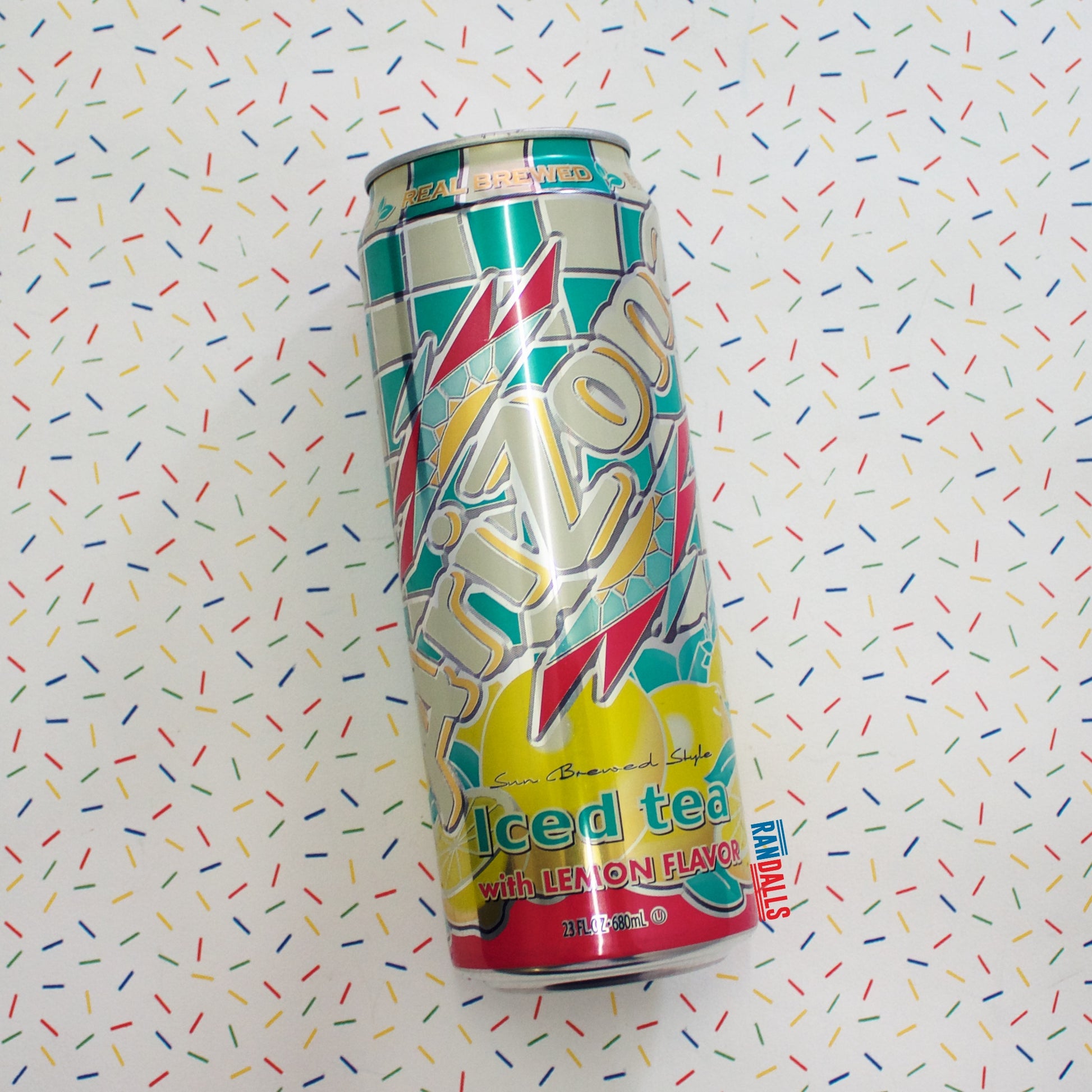 arizona lemon iced tea, usa, large can, pop, soda, drink, lemonade, ice tea, randalls