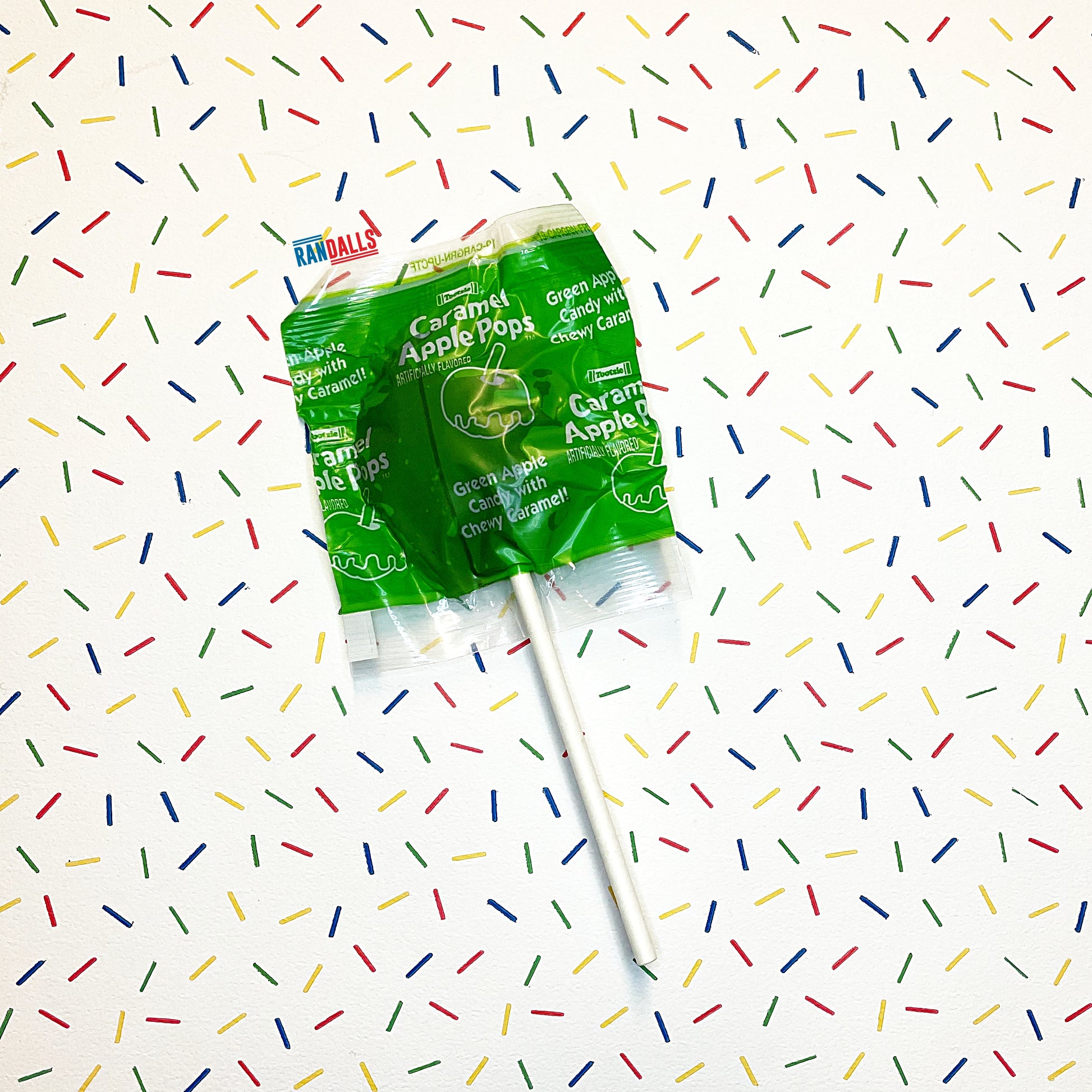 caramel apple pops, green apple candy with chewy caramel, lollipop, boiled sweet, candy
