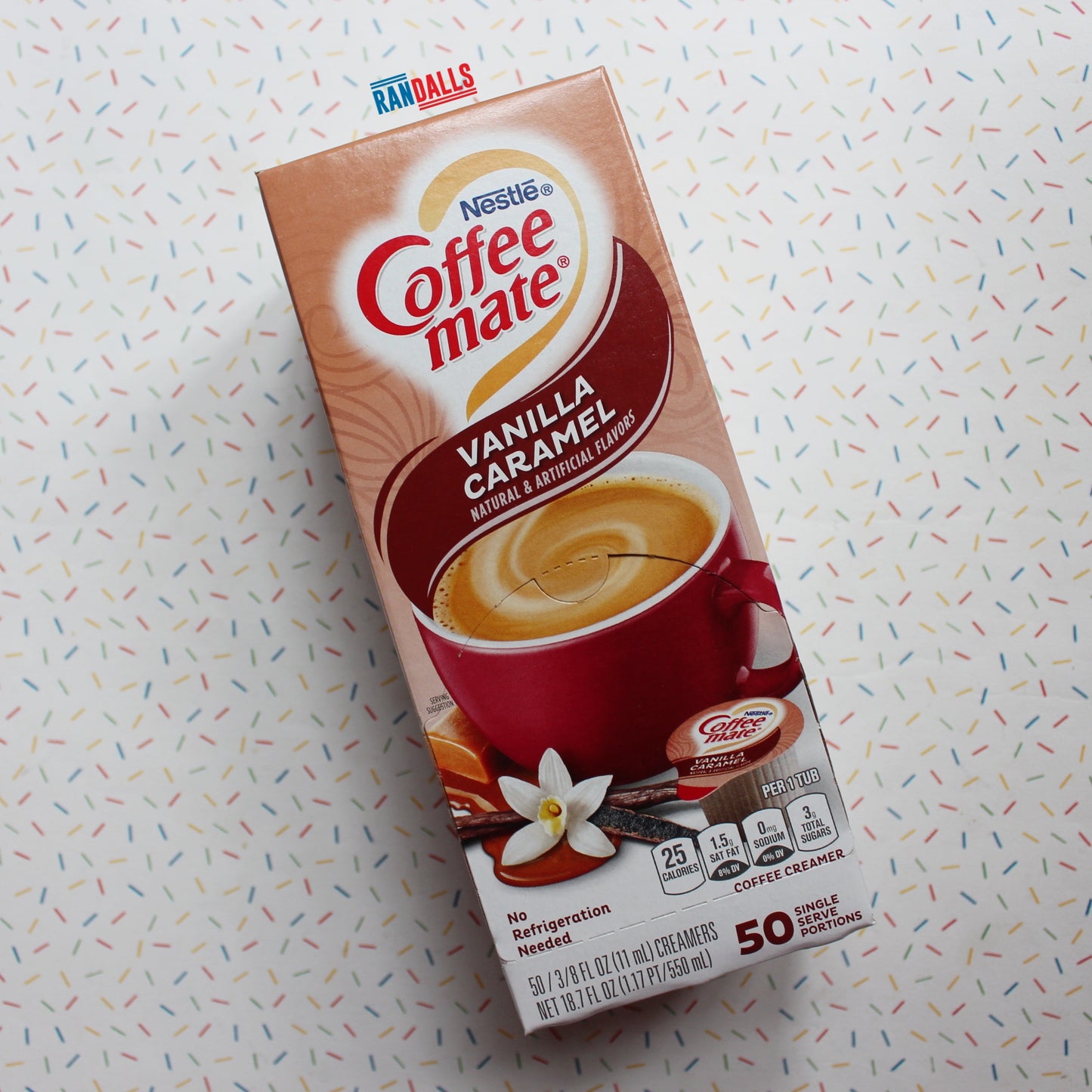 coffee-mate vanilla caramel, coffeemate, coffee mate, uht, milk, nestle, box of 50, randalls