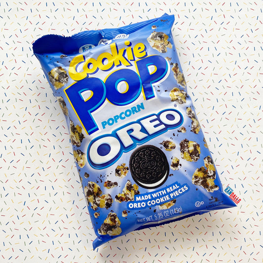 cookie pop oreo popcorn, cookie pieces, creme, drizzle, chocolate, usa, randalls