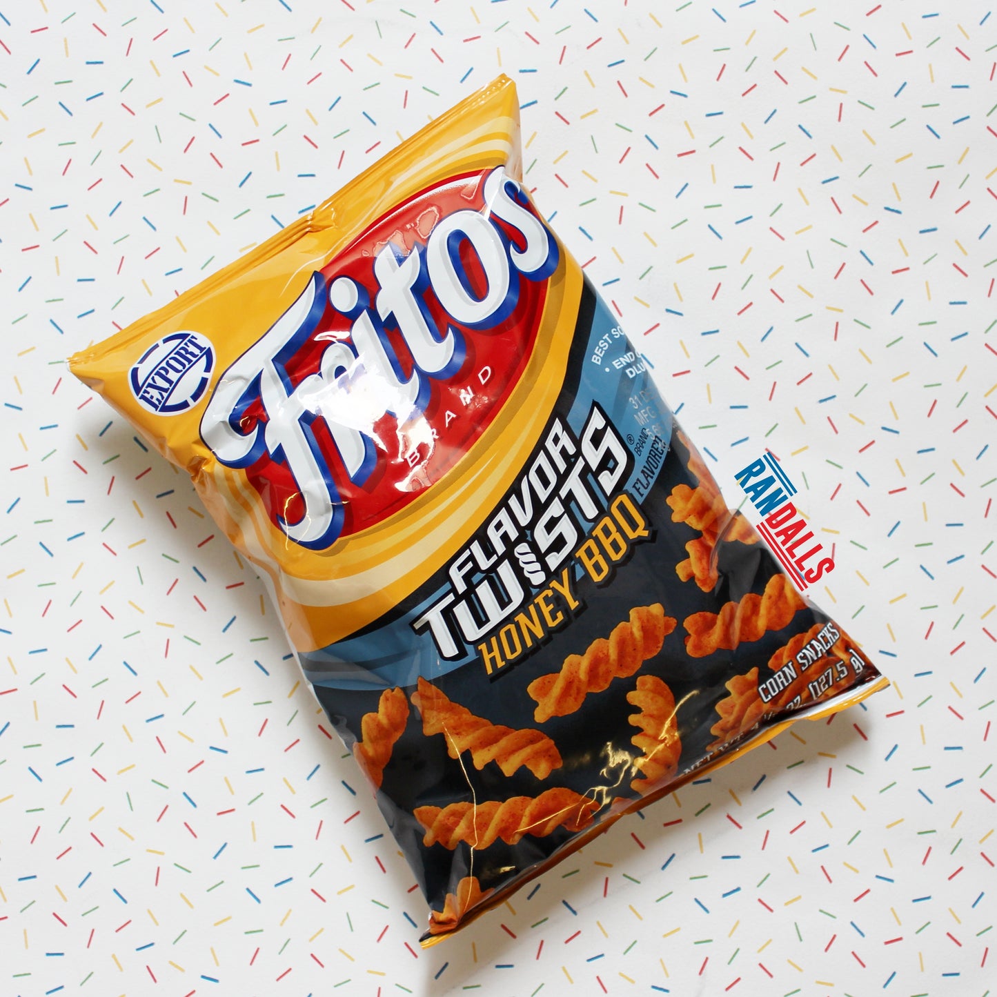fritos flavour twists honey bbq, barbecue, barbeque, corn chips, crisps, randalls, usa