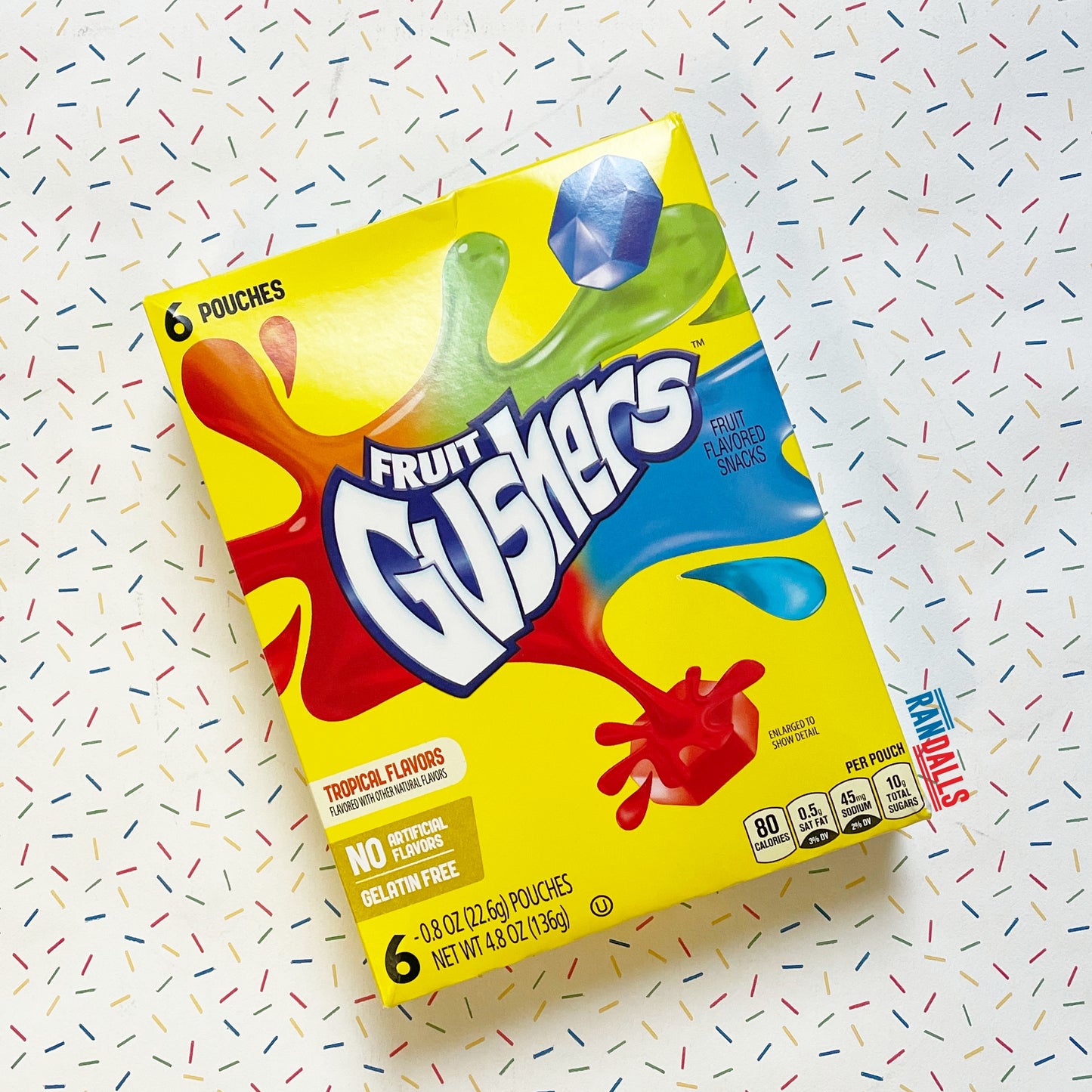 betty crocker fruit gushers tropical flavours, gummy, chewy, candy, sweet, randalls