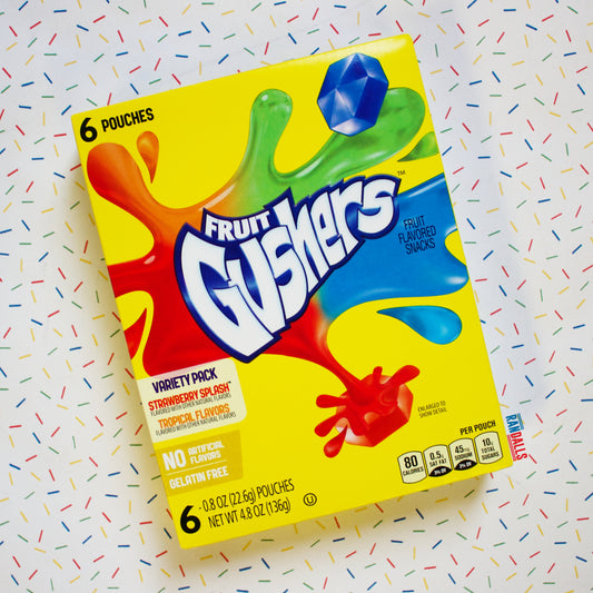 betty crocker fruit gushers variety pack, strawberry splash, tropical flavours, gummy, chewy, candy, sweet, randalls