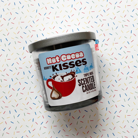 hershey's hot cocoa kisses large candle, hot chocolate, triple wick, brown candle, home decor, wax melt, glass, randalls