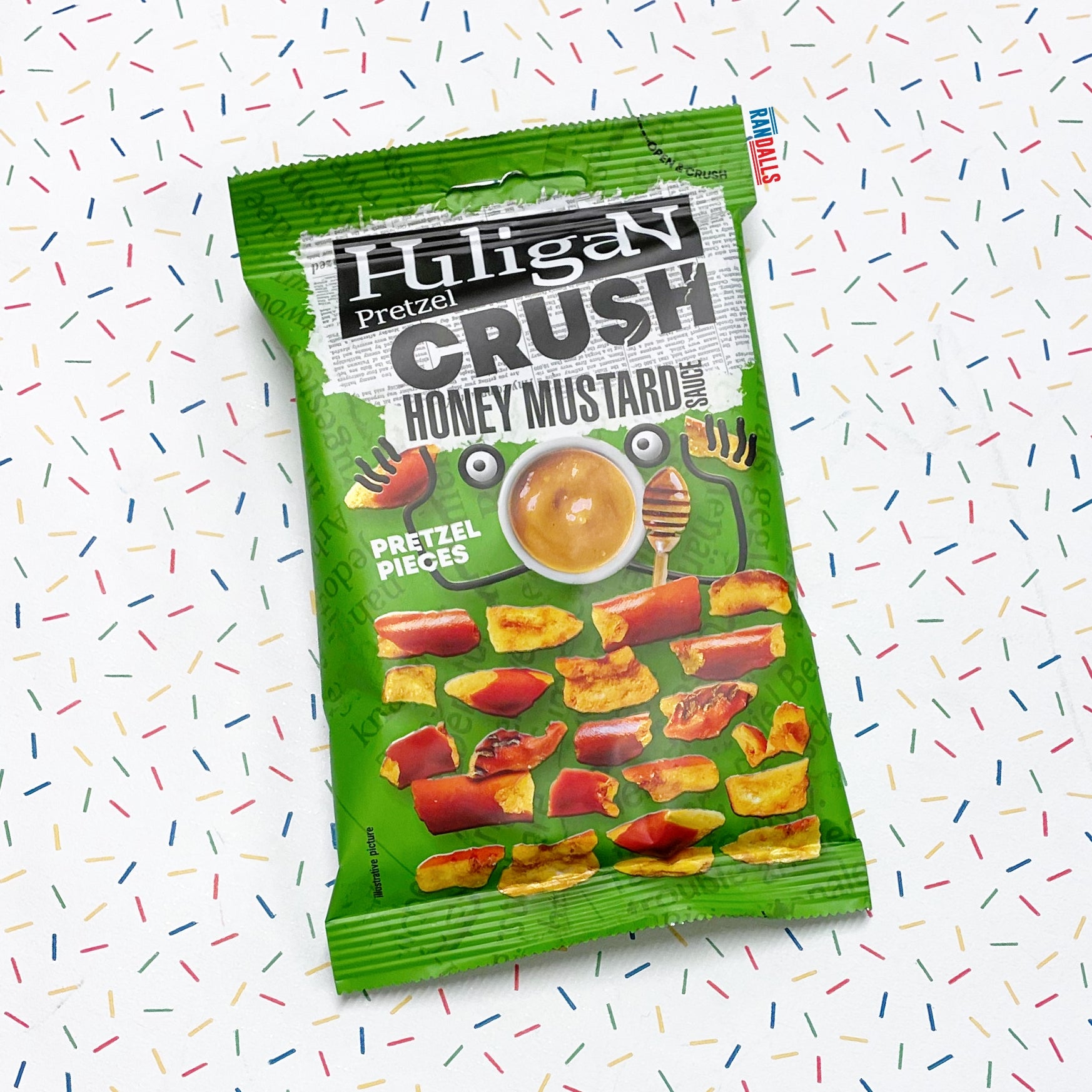 huligan crush honey mustard sauce, pretzel pieces, baked, crunch, eu, randalls