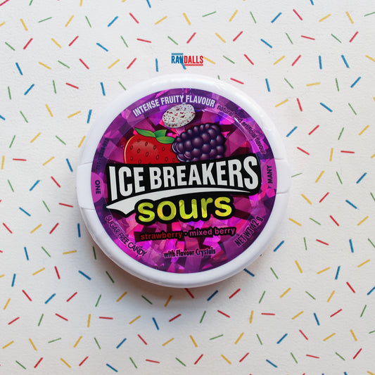 ice breakers sours, strawberry, mixed berry, mints, fruit candy, sweets, usa, randalls