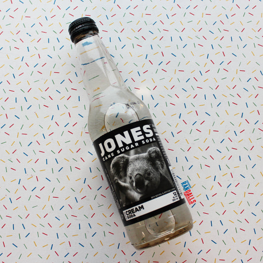 jones soda cream soda flavour, pop, drink, fizzy, usa, randalls, glass bottle