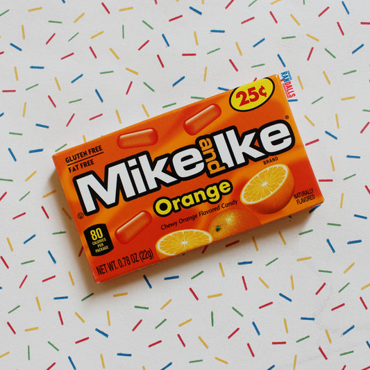 mike & ike orange mini, chewy candy, gummy sweets, fat free, gluten free, usa, randalls