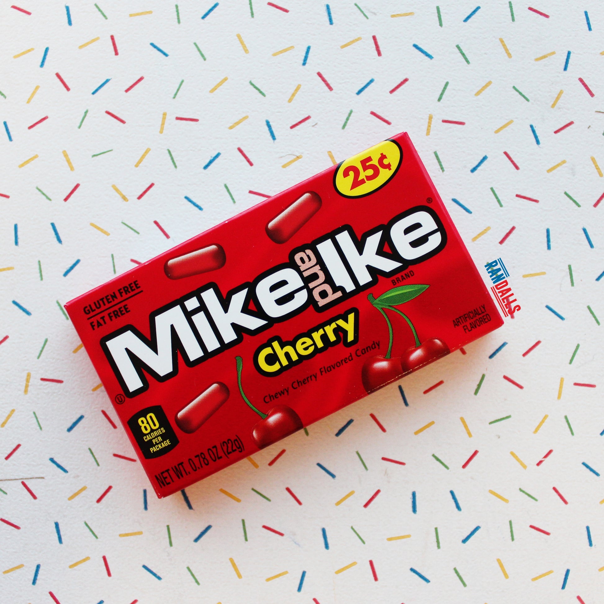mike and ike cherry mini, box, sweets, candy, chewy, gluten free, fat free, randalls, usa