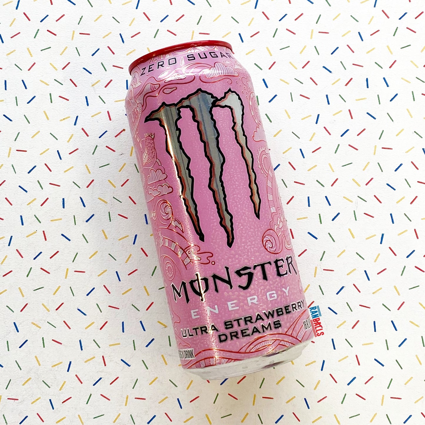 monster ultra strawberry dreams, energy drink, caffeine, zero sugar, focus, randalls