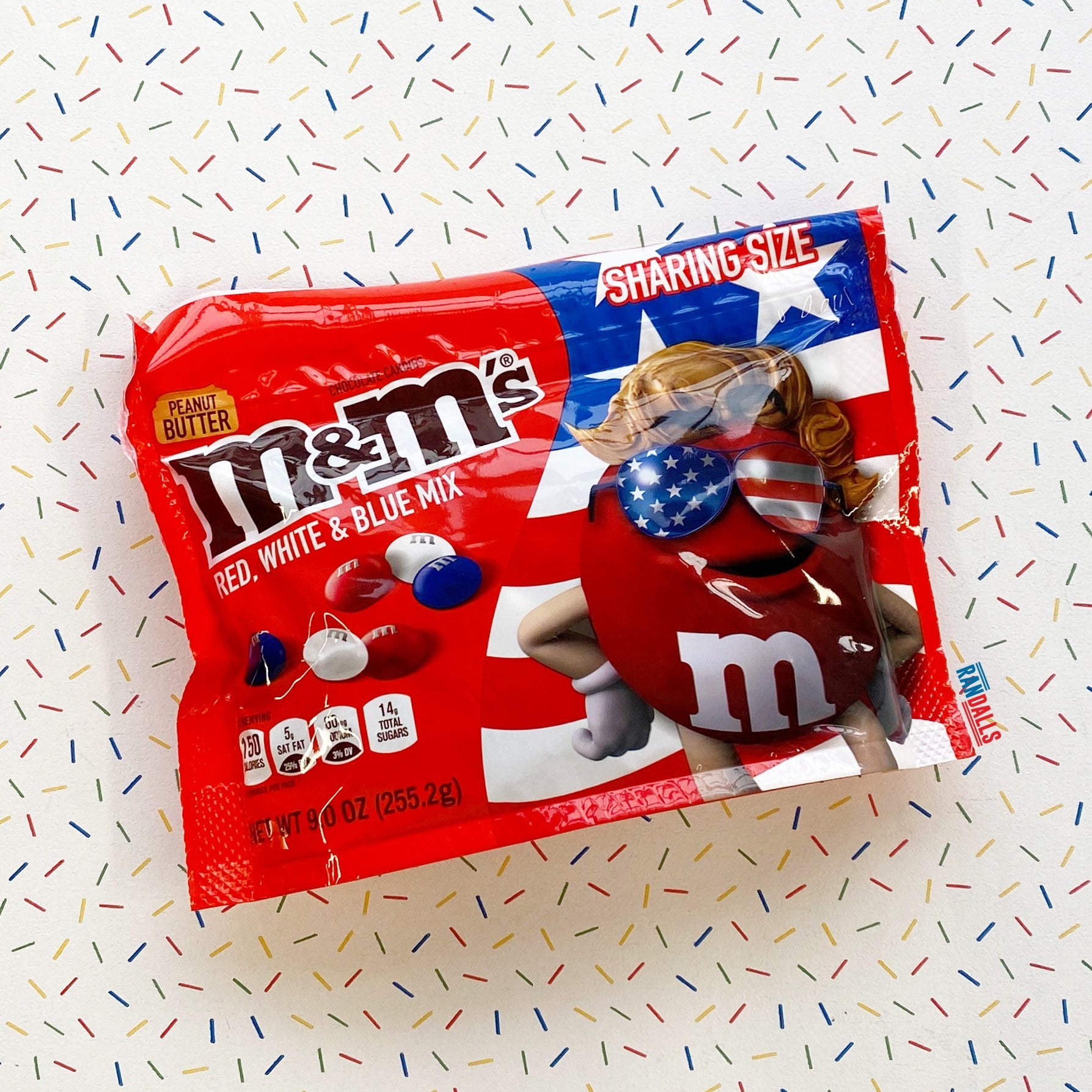 m&m's red white and blue peanut butter sharing size, chocolate, peanuts, usa, patriotic, candy, randalls
