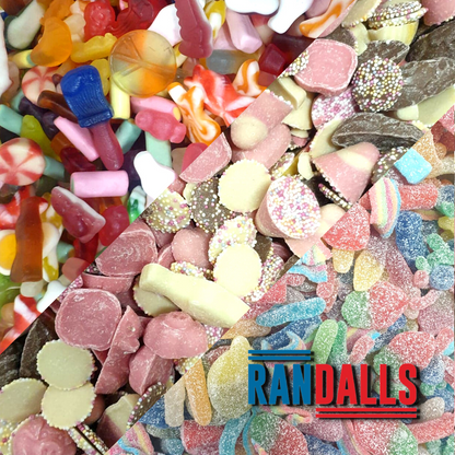 pick'n'mix, pick and mix, sweets, candy, chocolate mix, gummy sweets, sour, fizzy sweets, white chocolate, randalls