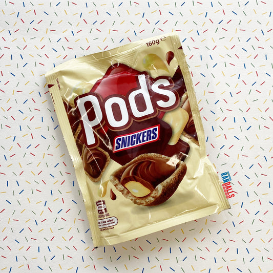 pods snickers, cookies, biscuit shell, chocolate filling, peanuts, australia, randalls