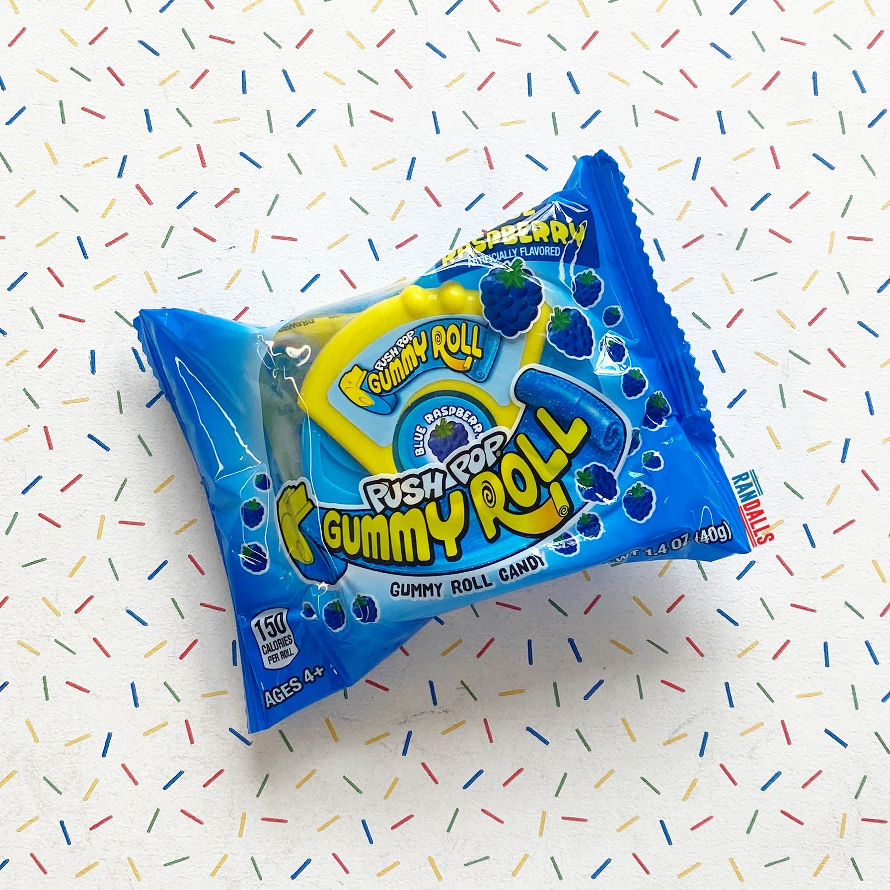 topps push pop gummy roll, chewy candy, gummy sweet, rope sweet, snack, blue raspberry, usa, randalls