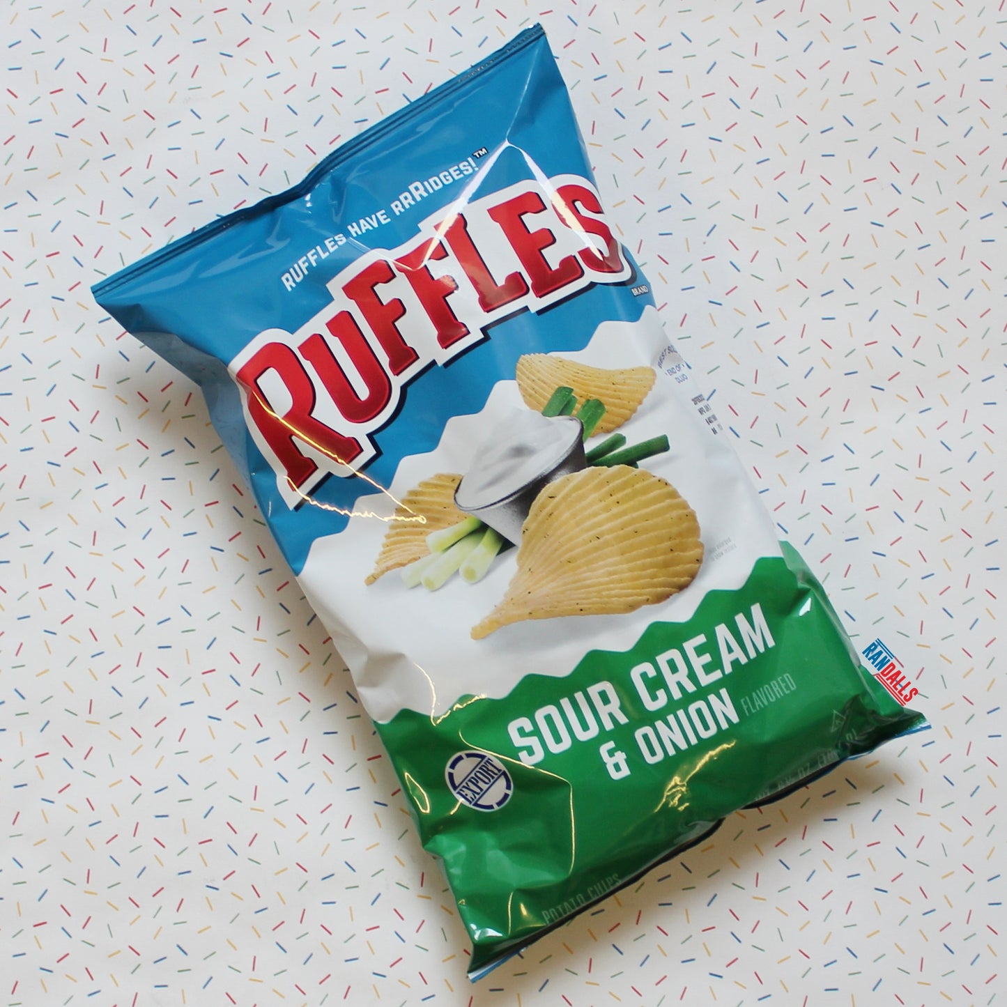 ruffles sour cream and onion, crisps, chips, potato chips, ridged crisps, usa, randalls