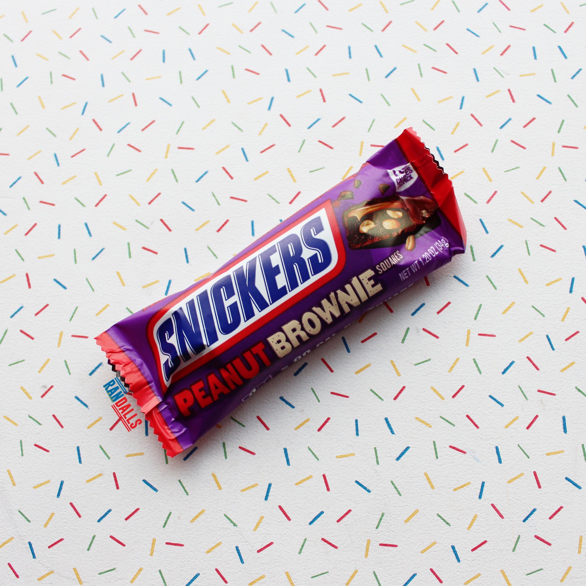 snickers peanut brownie 2 squares, chocolate bar, nuts, chewy, usa, randalls