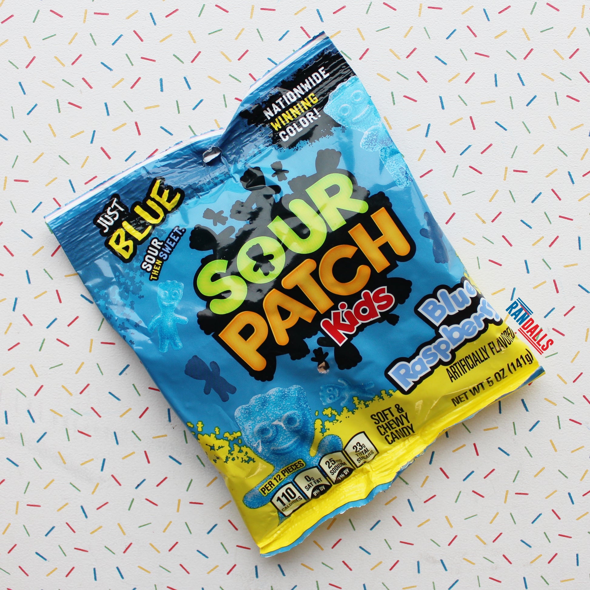 sour patch kids blue raspberry peg bag, gummy, sweets, candy, chewy, fizzy, sugared, fruit flavoured, usa, randalls