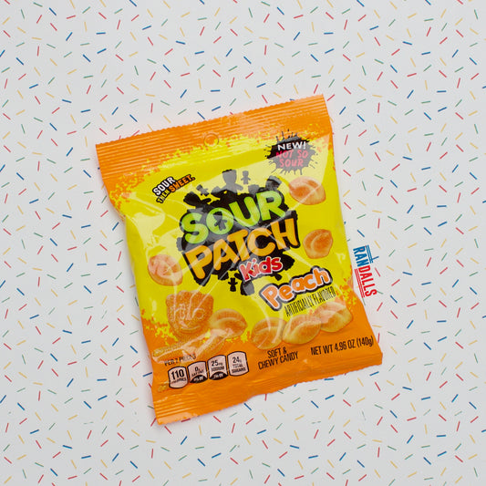 sour patch kids peach peg bag, gummy, sweets, candy, chewy, fizzy, sugared, fruit flavoured, usa, randalls