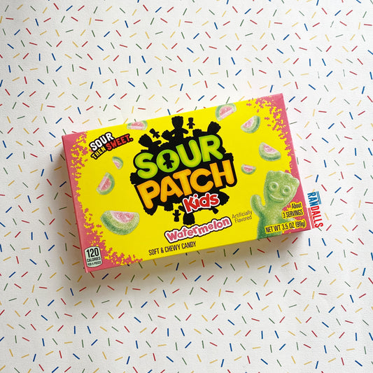sour patch kids watermelon box, gummy, sweets, candy, chewy, fizzy, sugared, fruit flavoured, usa, randalls
