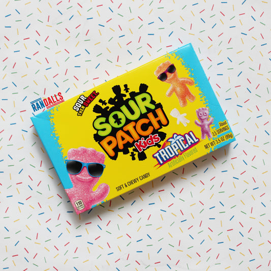 sour patch kids tropical box, gummy, sweets, candy, chewy, fizzy, sugared, fruit flavoured, usa, randalls