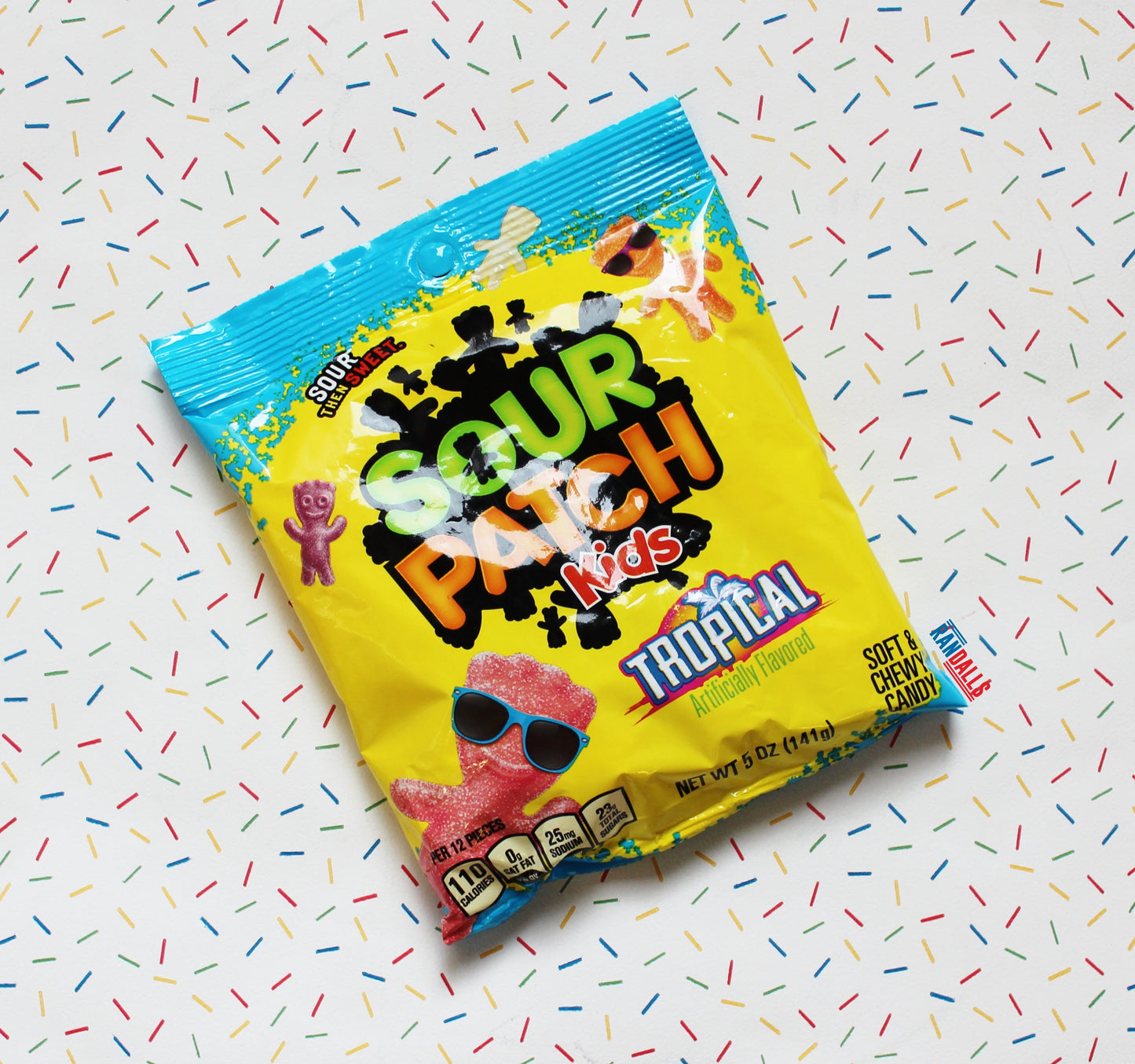 sour patch kids tropical peg bag, gummy, sweets, candy, chewy, fizzy, sugared, fruit flavoured, usa, randalls