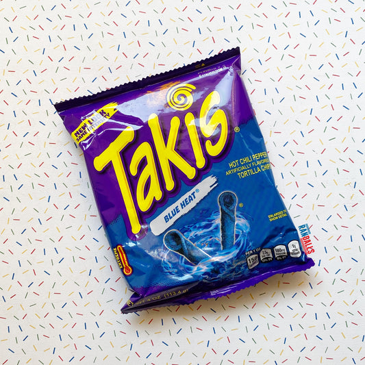 takis blue heat, spicy, hot chili pepper, tortilla chips, crisps, randalls, mexico, mexican