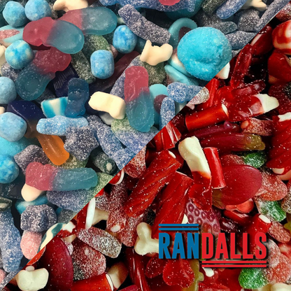 pick'n'mix randalls mix, sweets, candy, chewy, gummy, blue raspberry, blueberry, strawberry, cherry, strawbs, pencils, randalls